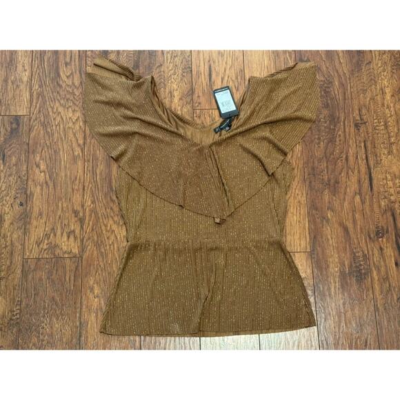 Adrianna Papell Gold Sparkle Stripe Ruffle Top Metallic Gold - Size L - Picture 4 of 7